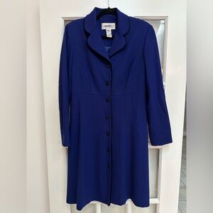 Vintage 90s Evan Picone Royal Blue Worsted Wool Coat Dress Size 10 Medium M